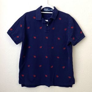 Polo Ralph Lauren Shirt Mens Size Large Blue Lobster Custom Fit Golf Polo Vtg